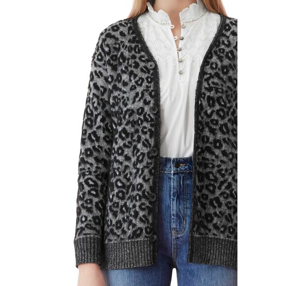 LA VIE REBECCA TAYLOR NEW $350 Leopard Jacquard‎ Wool Cardigan Medium - Picture 3 of 4